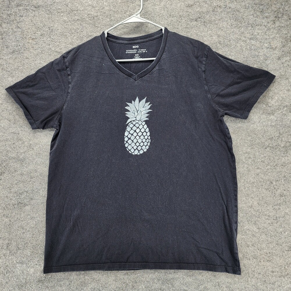 BDG Shirt Womens Medium V Neck Short Sleeve Black Pineapple